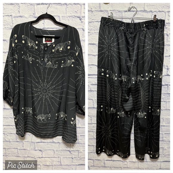 Johnny Was Biya black silk celestial tiger set Size XL RARE - Picture 2 of 16